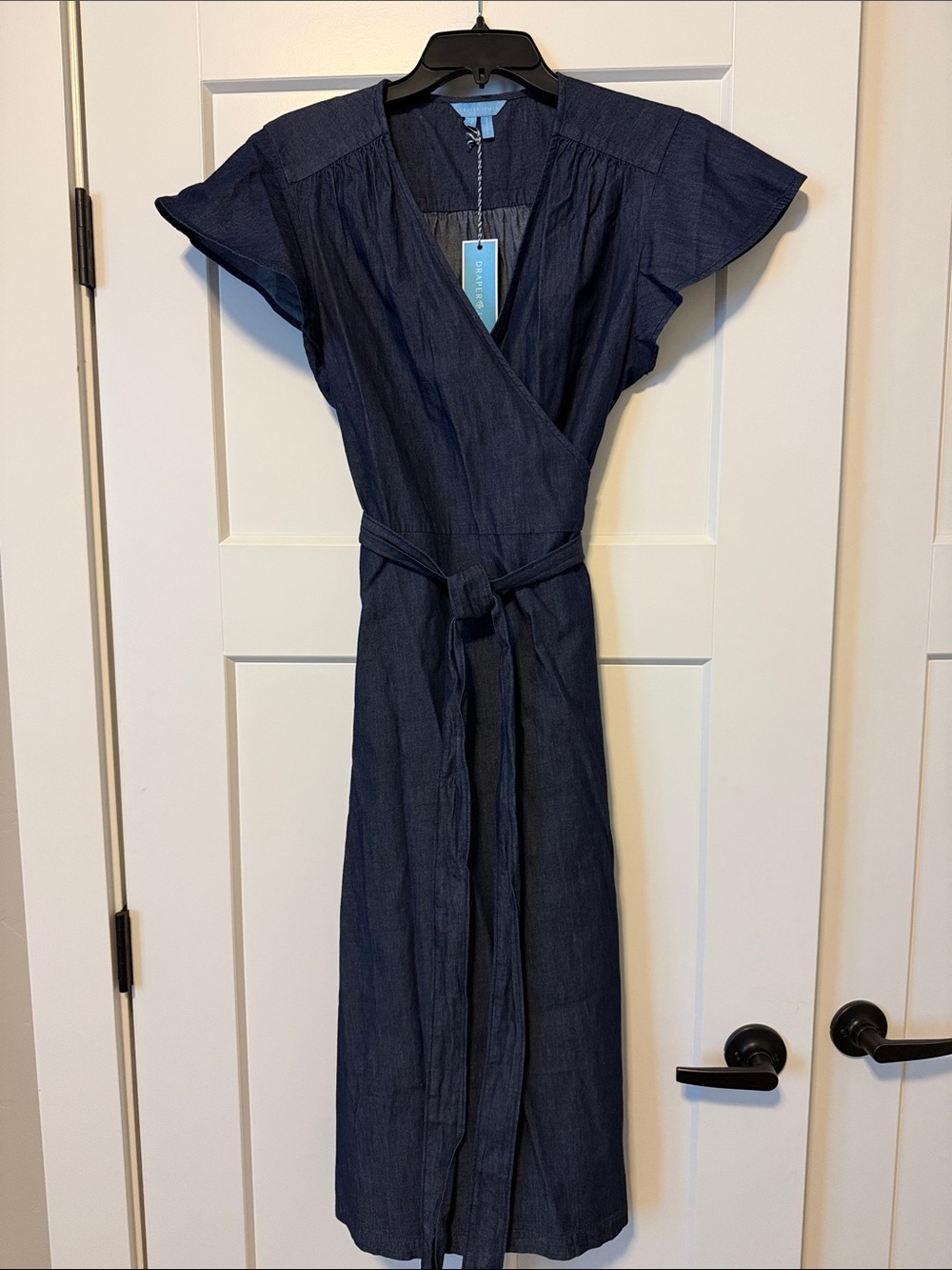 Draper James Navy Wrap Maxi Dress with Tie Waist